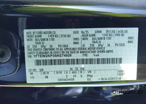 2025 Ford F-150 Stx z USA, uszkodzony, nr VIN 1FTEW2KP3SKE74929